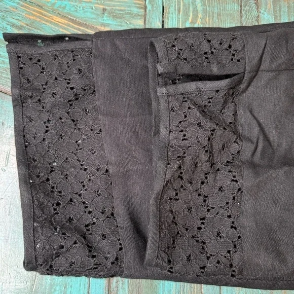 Rosanna Black High Rise Linen Cotton Cropped Pants Size 12 - Picture 11 of 12